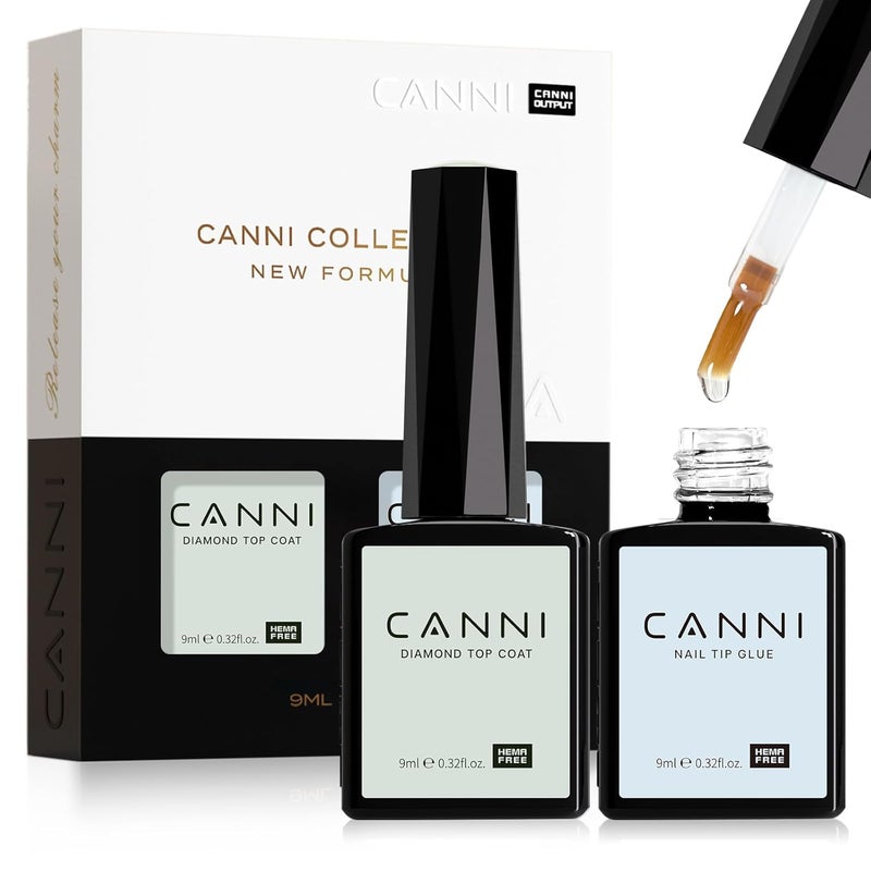 Canni 2 Pcs No Wipe Top Coat and Gel Nail Glue for Acrylic Nails Tips False Nails Tips Gel Nail Polish Set - Image 1